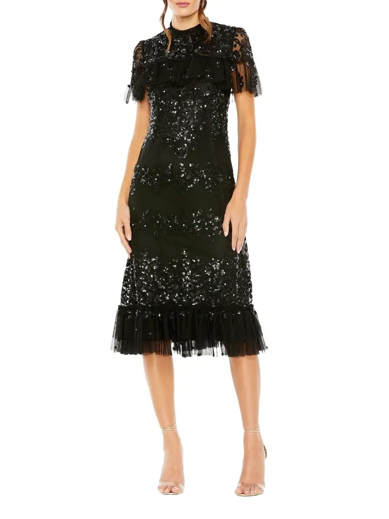 Mac Duggal Women's Sequined Flounce Midi-Dress