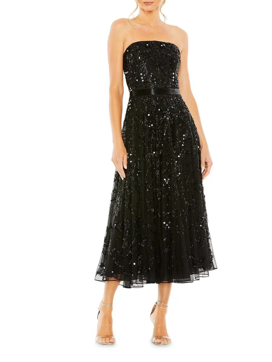 Mac Duggal Women's Embellished Mesh Strapless Midi-Dress | Thumbnail 2 Mac Duggal Women's Embellished Mesh Strapless Midi-Dress | Thumbnail 2