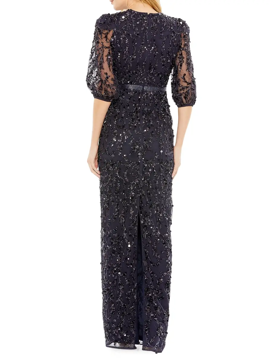 Mac Duggal Women's Sequined Elbow-Sleeve Column Gown | Thumbnail 2