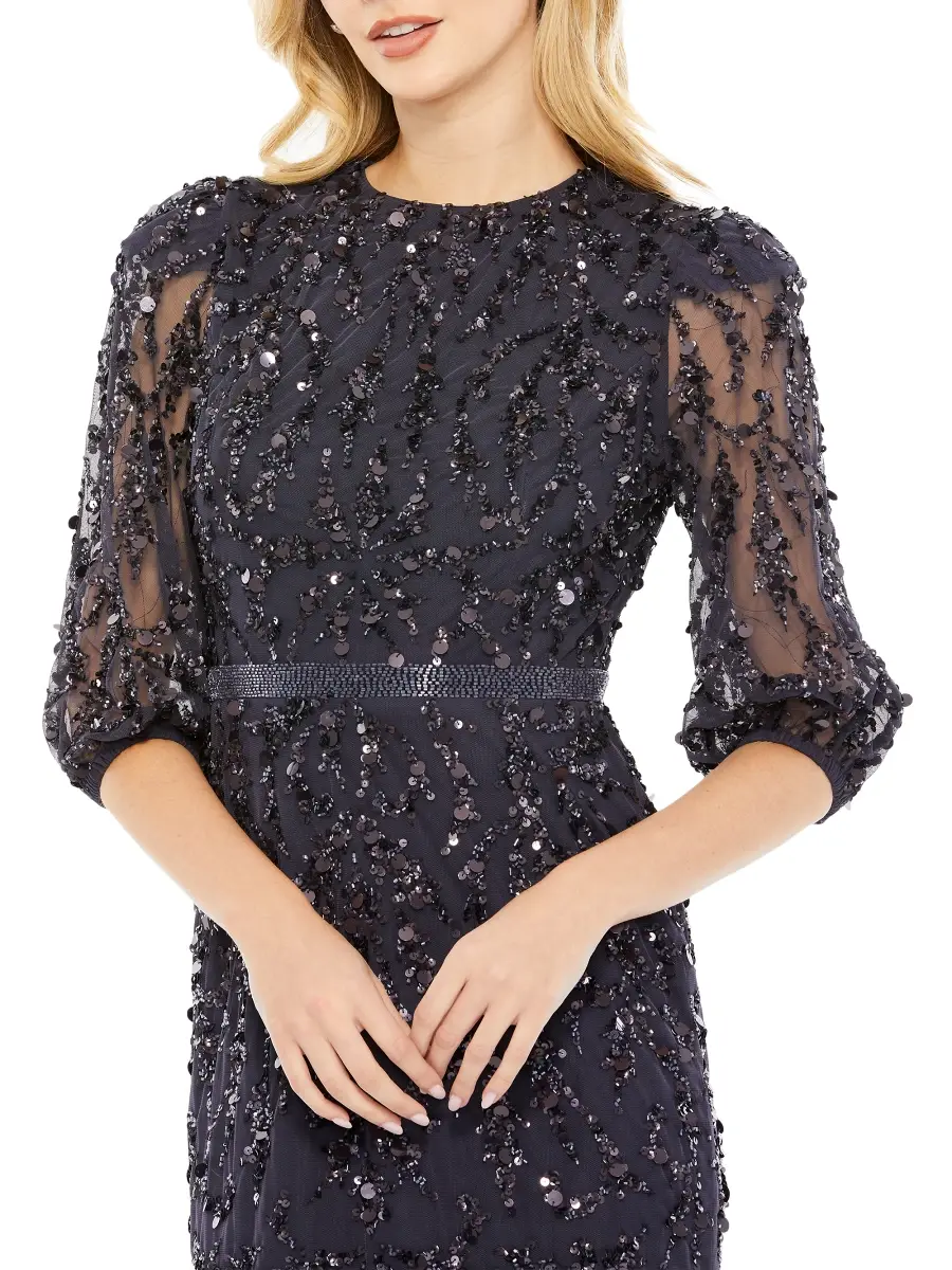 Mac Duggal Women's Sequined Elbow-Sleeve Column Gown | Thumbnail 3