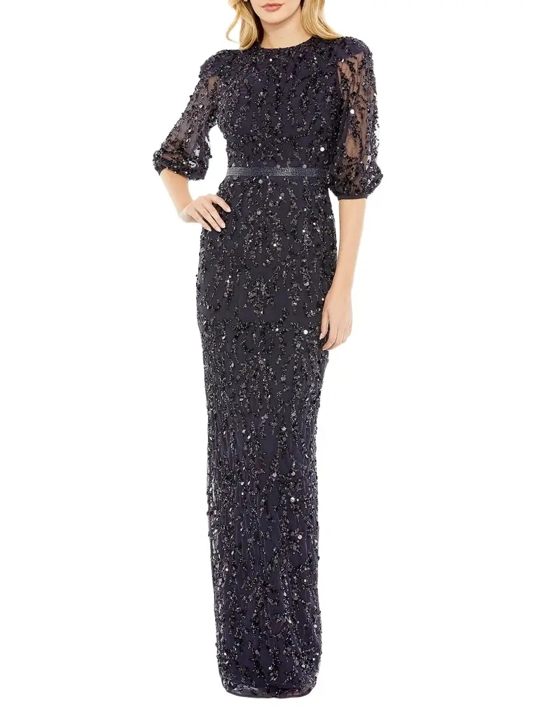 Mac Duggal Women's Sequined Elbow-Sleeve Column Gown