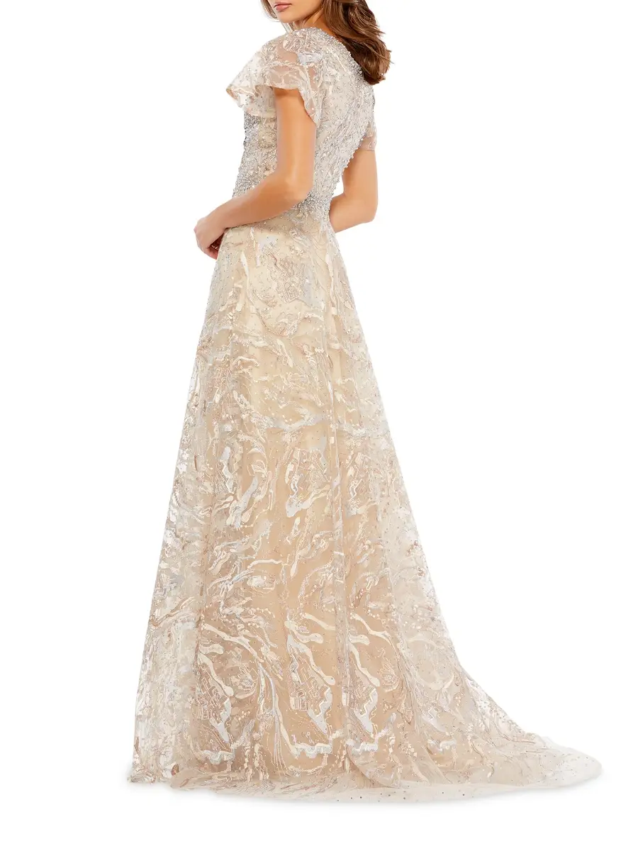 Mac Duggal Women's Beaded & Embroidered Short-Sleeve Gown | Thumbnail 2 Mac Duggal Women's Beaded & Embroidered Short-Sleeve Gown | Thumbnail 2
