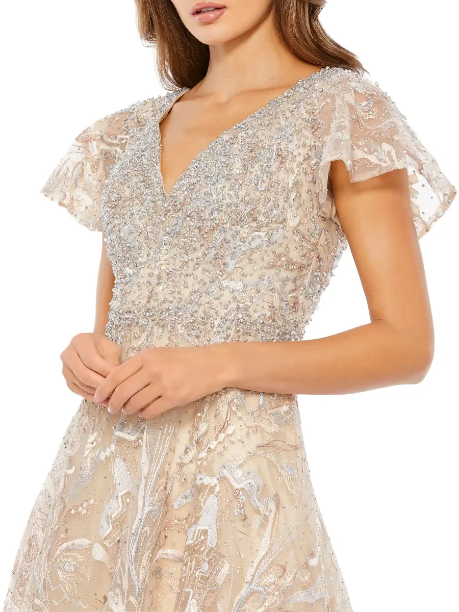 Mac Duggal Women's Beaded & Embroidered Short-Sleeve Gown | Thumbnail 3 Mac Duggal Women's Beaded & Embroidered Short-Sleeve Gown | Thumbnail 3