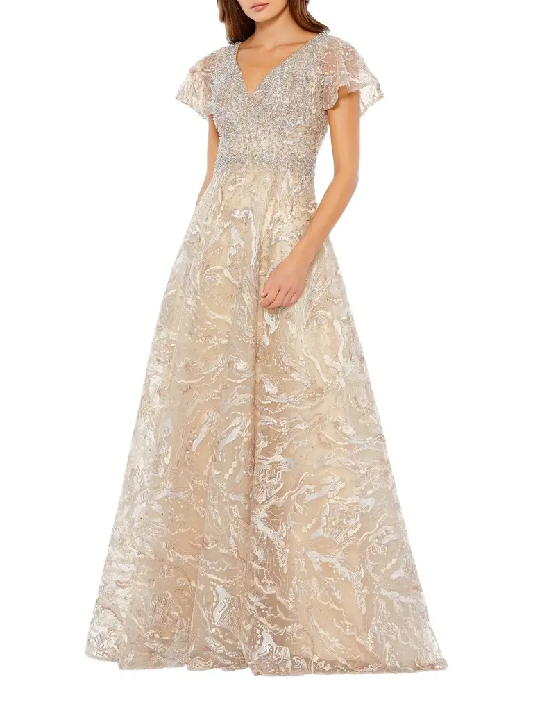 Mac Duggal Women's Beaded & Embroidered Short-Sleeve Gown