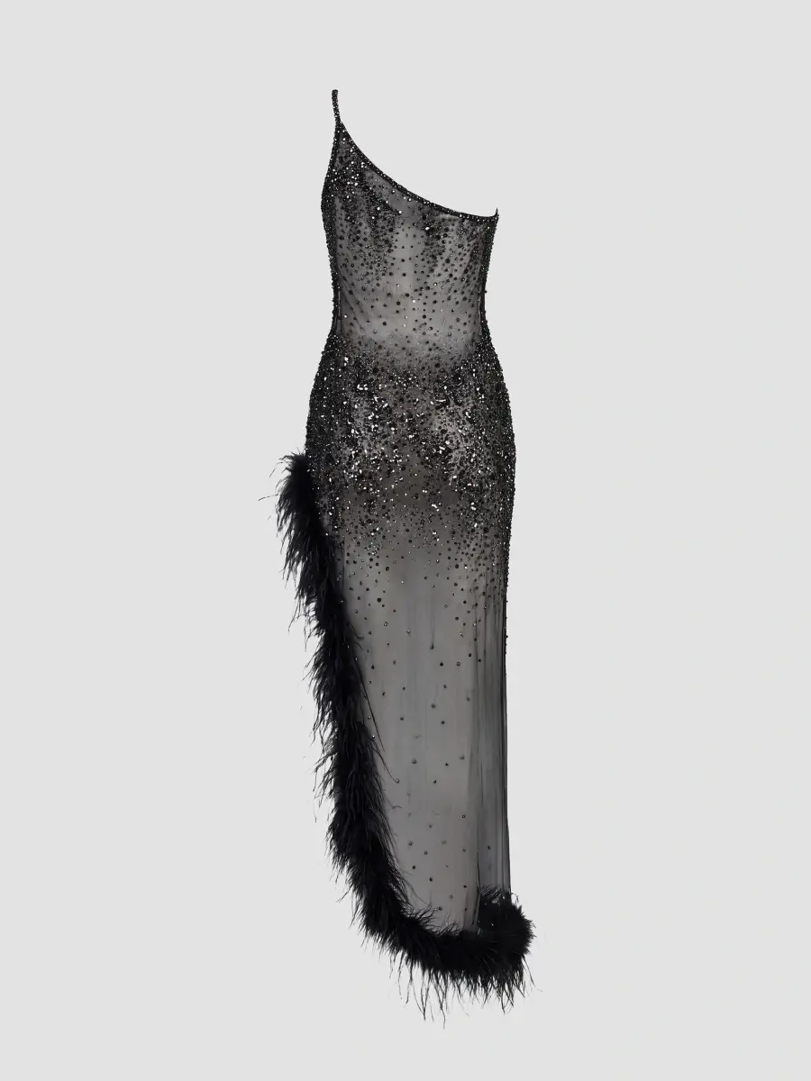 Mac Duggal Women's One-Shoulder Beaded Feather Maxi Dress | Thumbnail 5 Mac Duggal Women's One-Shoulder Beaded Feather Maxi Dress | Thumbnail 5