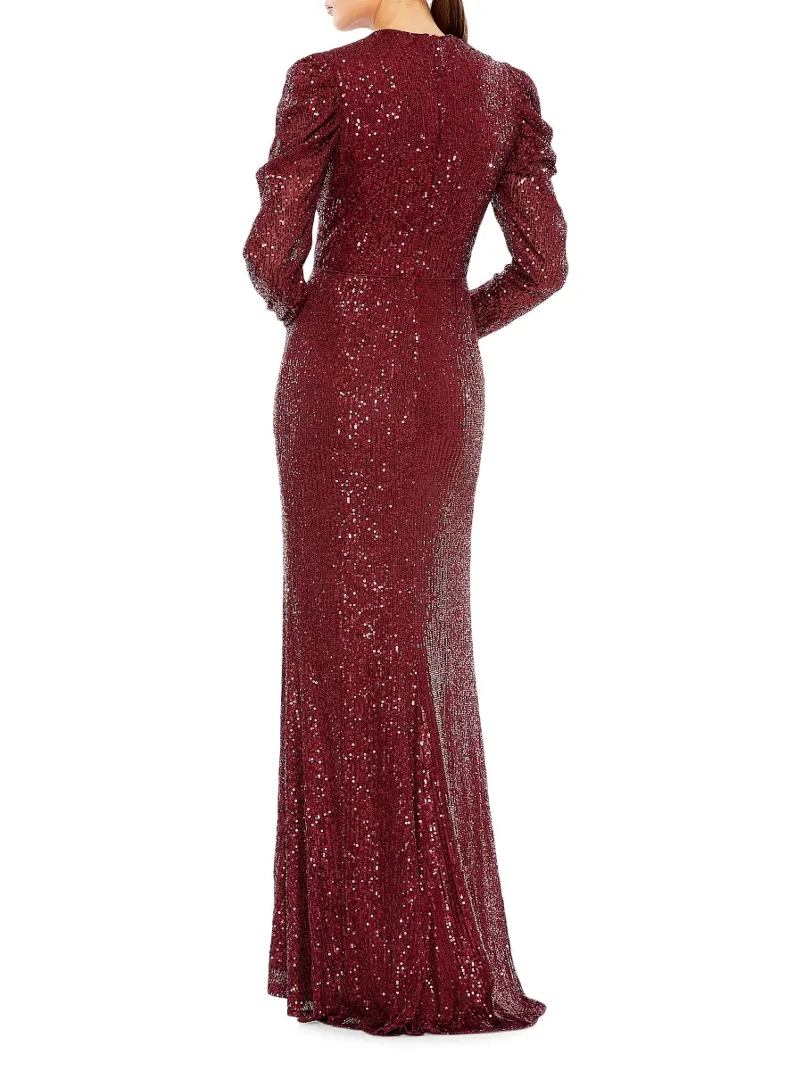 Mac Duggal Women's Sequined Puff-Sleeve Sheath Gown | Thumbnail 2 Mac Duggal Women's Sequined Puff-Sleeve Sheath Gown | Thumbnail 2
