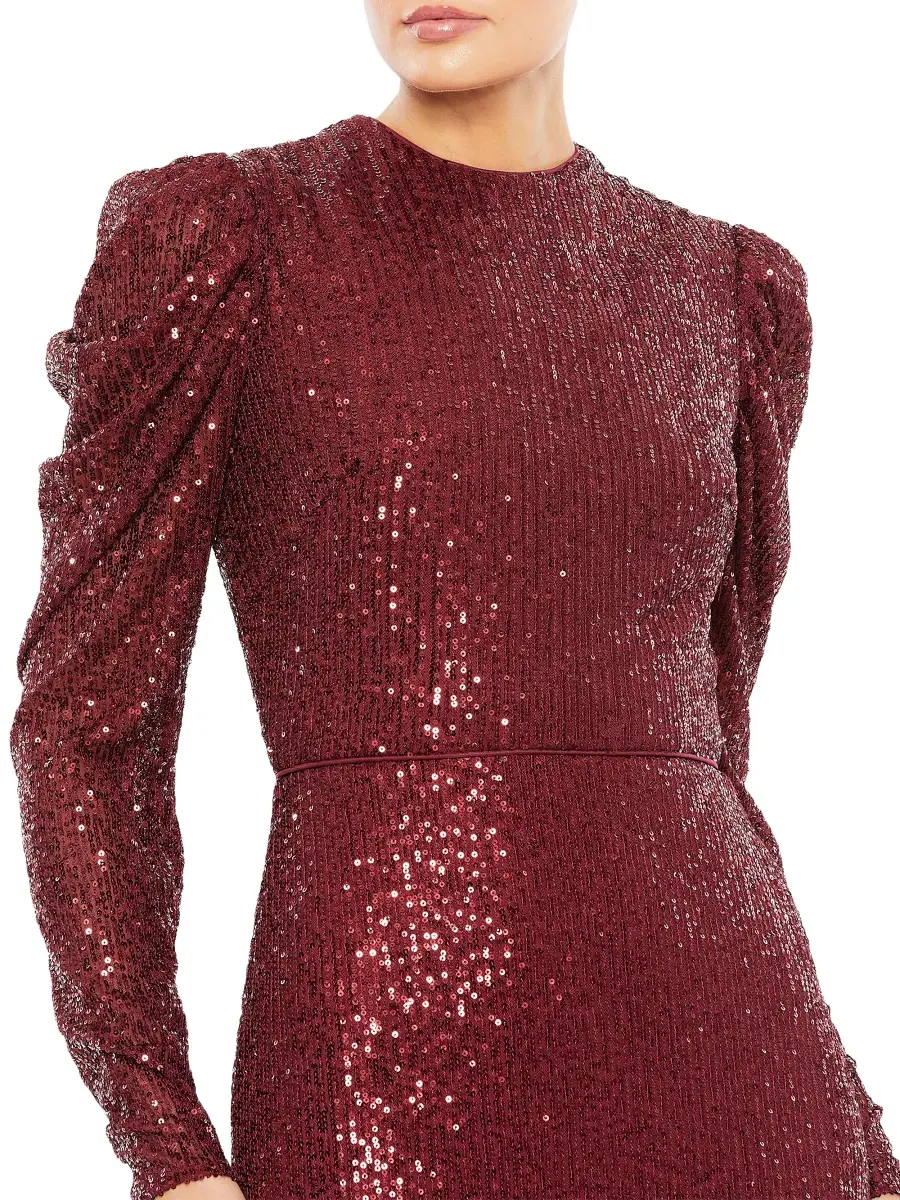 Mac Duggal Women's Sequined Puff-Sleeve Sheath Gown | Thumbnail 3 Mac Duggal Women's Sequined Puff-Sleeve Sheath Gown | Thumbnail 3