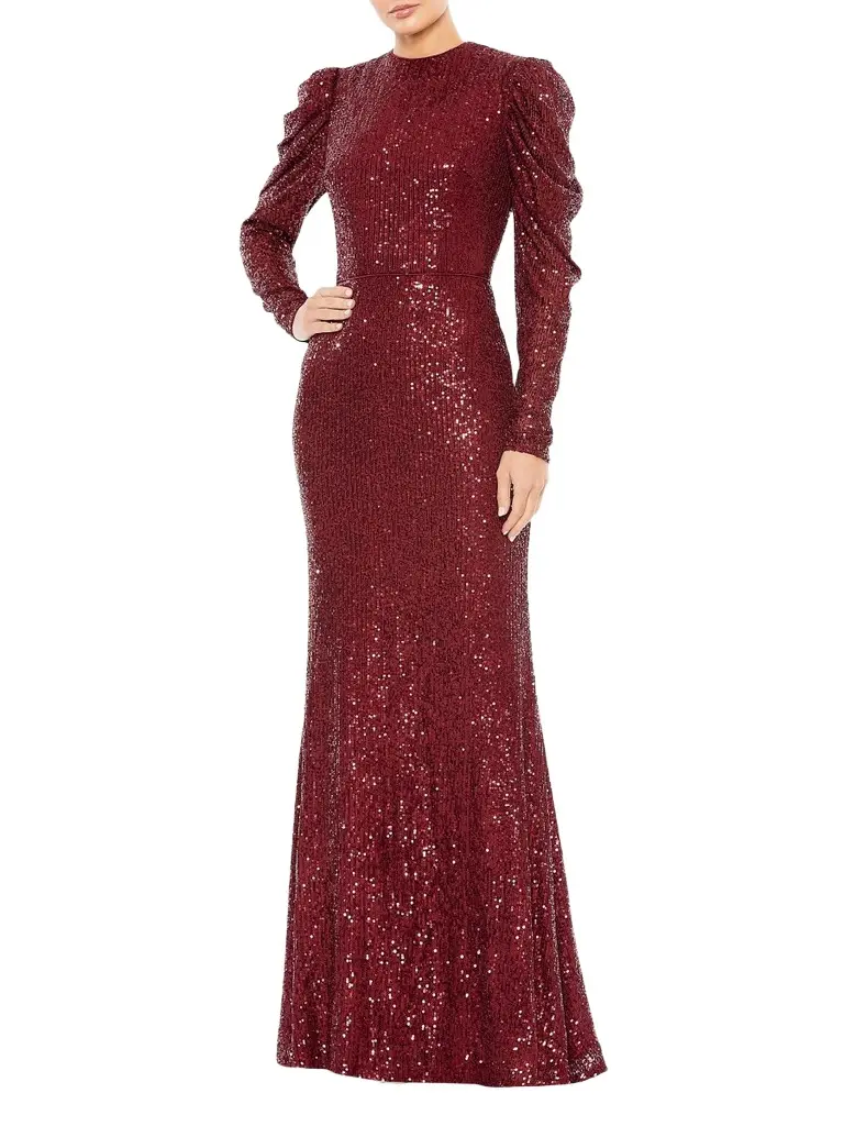 Mac Duggal Women's Sequined Puff-Sleeve Sheath Gown