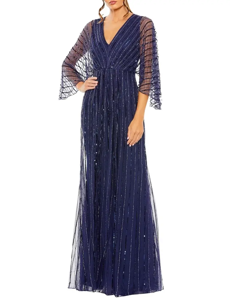 Mac Duggal Women's Wide-Sleeve Sequin Beaded Gown