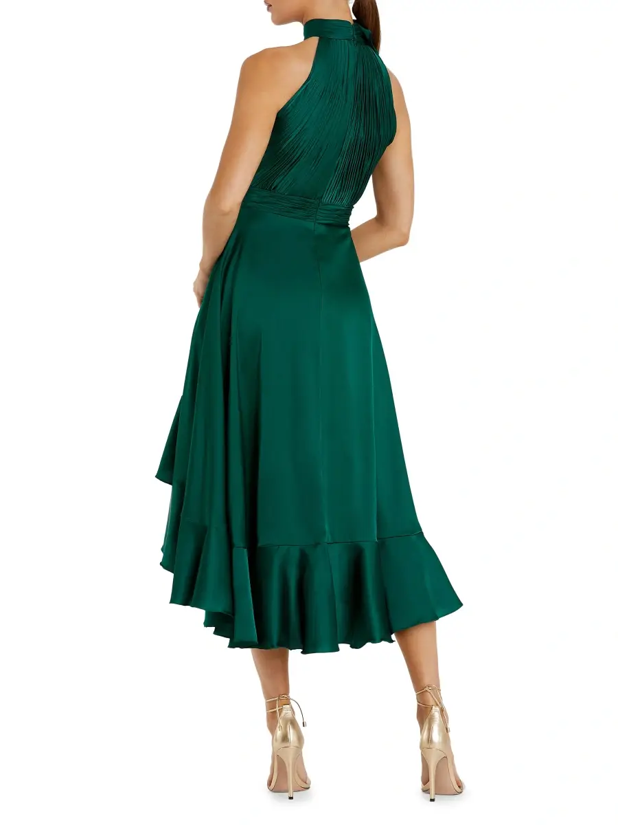 Mac Duggal Women's Cocktail Satin Rosette-Detailed Halterneck Dress | Thumbnail 2 Mac Duggal Women's Cocktail Satin Rosette-Detailed Halterneck Dress | Thumbnail 2