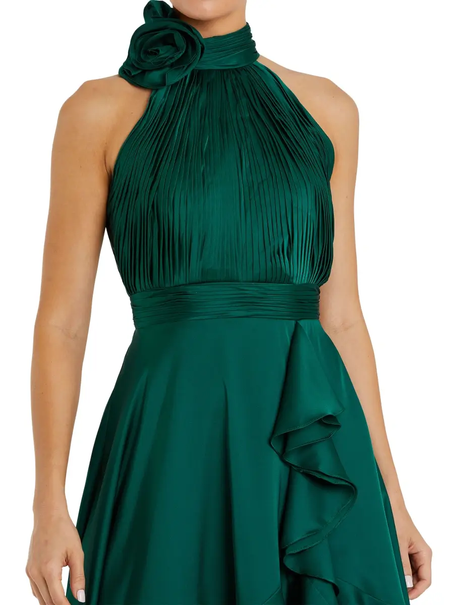 Mac Duggal Women's Cocktail Satin Rosette-Detailed Halterneck Dress | Thumbnail 3 Mac Duggal Women's Cocktail Satin Rosette-Detailed Halterneck Dress | Thumbnail 3