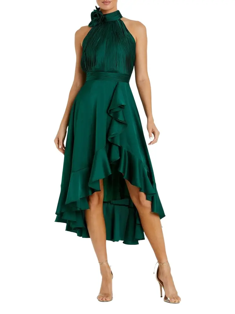Women's Cocktail Satin Rosette-Detailed Halterneck Dress Women's Cocktail Satin Rosette-Detailed Halterneck Dress