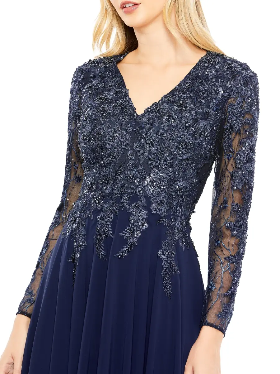 Mac Duggal Women's Embellished Illusion V-Neck Gown | Thumbnail 3 Mac Duggal Women's Embellished Illusion V-Neck Gown | Thumbnail 3