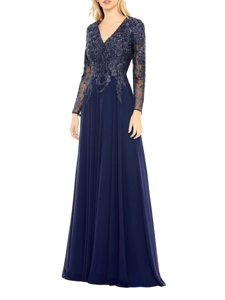 Mac Duggal Women's Embellished Illusion V-Neck Gown