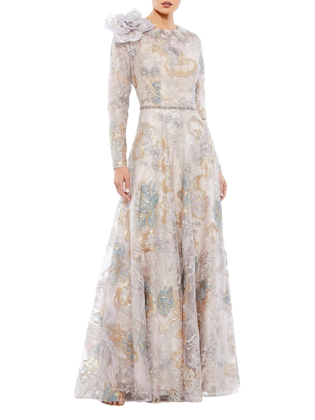 Women's Embellished Rose-Applique Gown