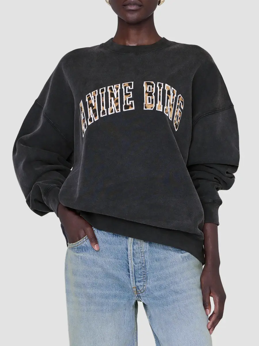 Anine Bing Women's Miles Leopard-Printed Logo Cotton Sweatshirt | Thumbnail 4 Anine Bing Women's Miles Leopard-Printed Logo Cotton Sweatshirt | Thumbnail 4