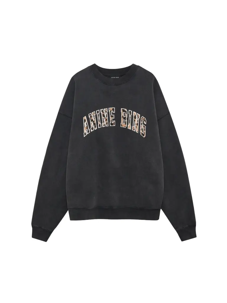 Anine Bing Women's Miles Leopard-Printed Logo Cotton Sweatshirt