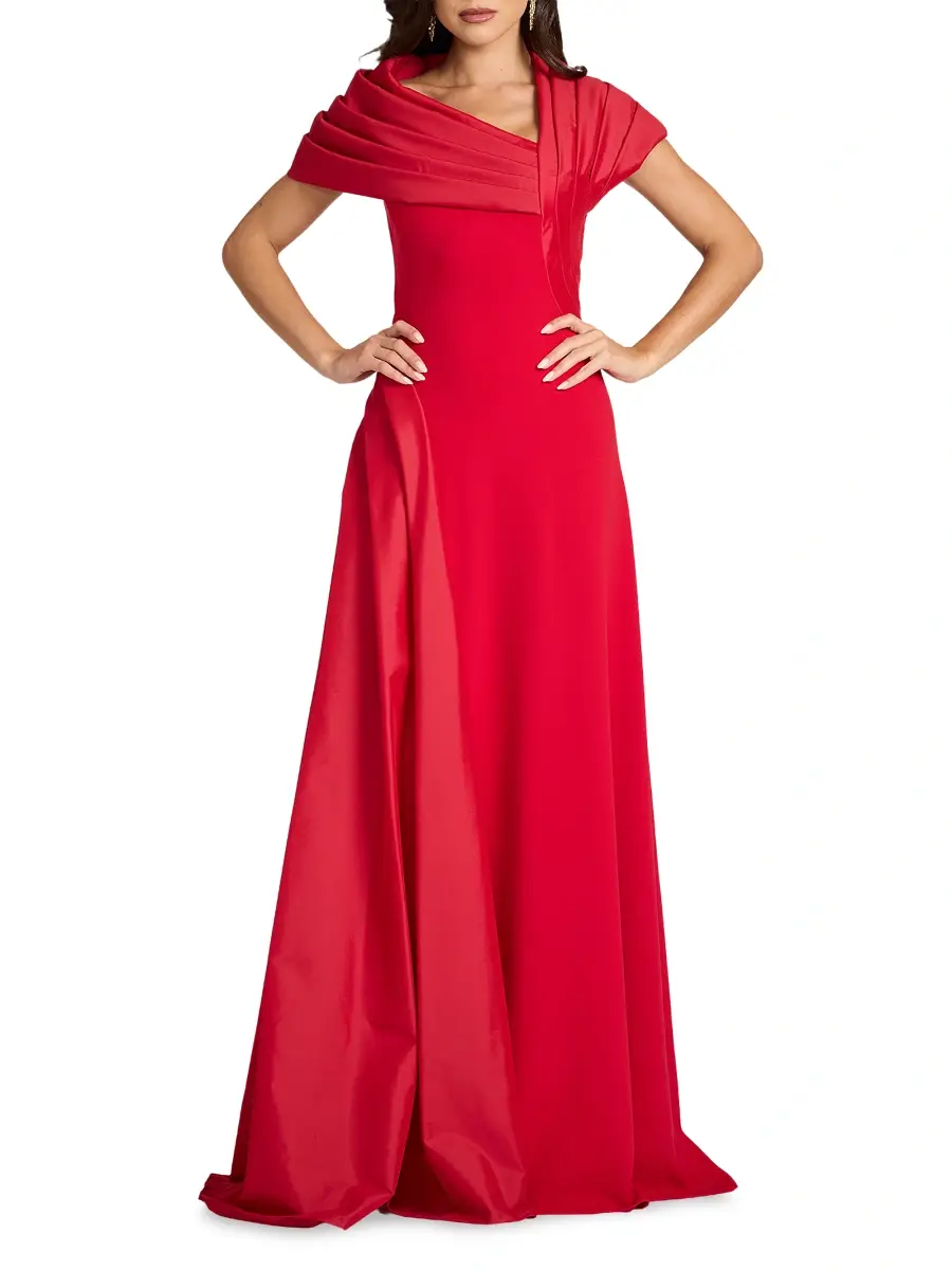 Tadashi Shoji Women's Pleated Crepe Asymmetric A-Line Gown | Thumbnail 2 Tadashi Shoji Women's Pleated Crepe Asymmetric A-Line Gown | Thumbnail 2