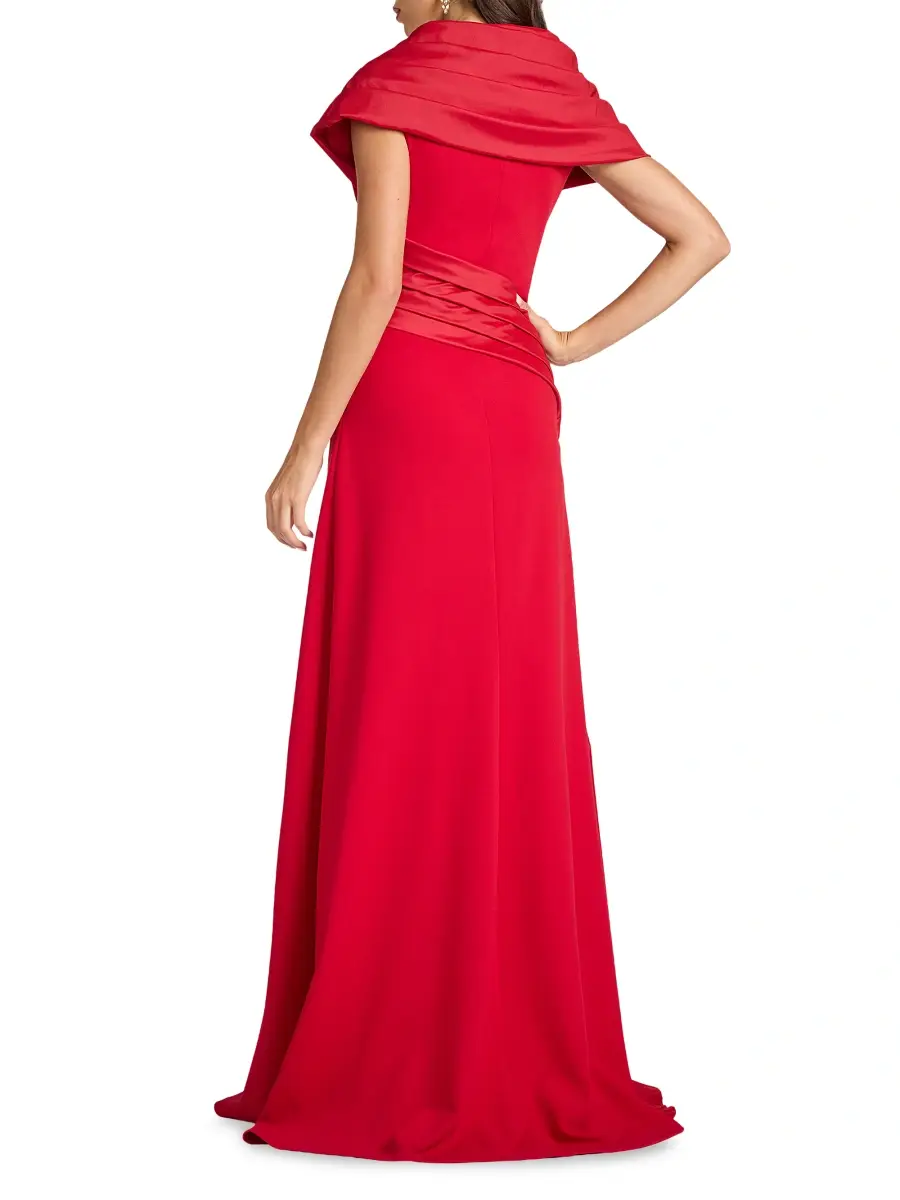 Tadashi Shoji Women's Pleated Crepe Asymmetric A-Line Gown | Thumbnail 4 Tadashi Shoji Women's Pleated Crepe Asymmetric A-Line Gown | Thumbnail 4