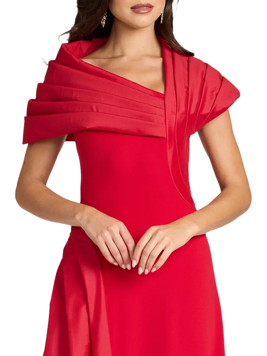 Tadashi Shoji Women's Pleated Crepe Asymmetric A-Line Gown | Thumbnail 5 Tadashi Shoji Women's Pleated Crepe Asymmetric A-Line Gown | Thumbnail 5