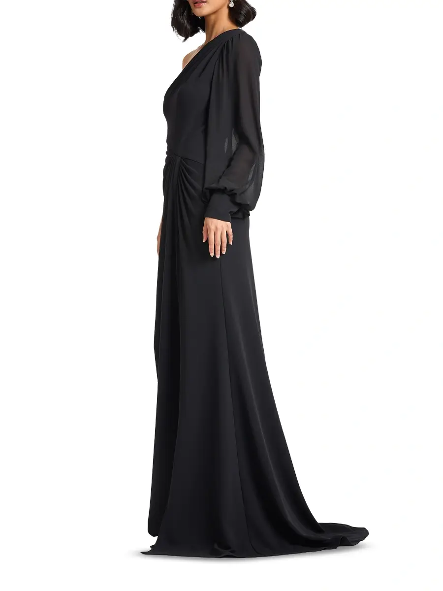 Tadashi Shoji Women's Pleated Crepe One-Shoulder Gown | Thumbnail 3 Tadashi Shoji Women's Pleated Crepe One-Shoulder Gown | Thumbnail 3