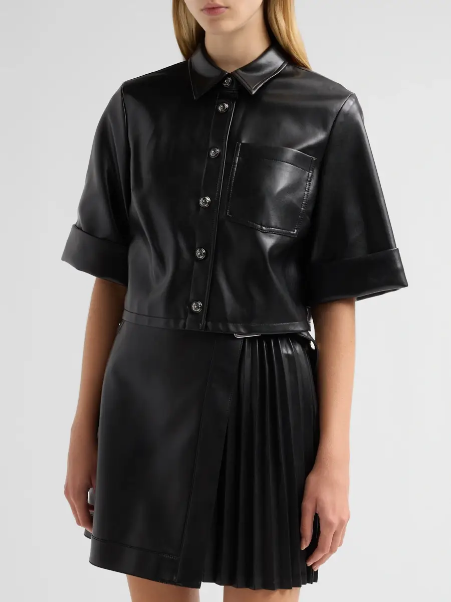 Cinq à Sept Women's Aiden Faux-Leather Crop Shirt | Thumbnail 4 Cinq à Sept Women's Aiden Faux-Leather Crop Shirt | Thumbnail 4