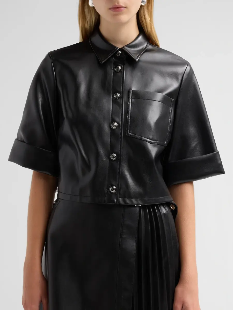 Cinq à Sept Women's Aiden Faux-Leather Crop Shirt | Thumbnail 5 Cinq à Sept Women's Aiden Faux-Leather Crop Shirt | Thumbnail 5