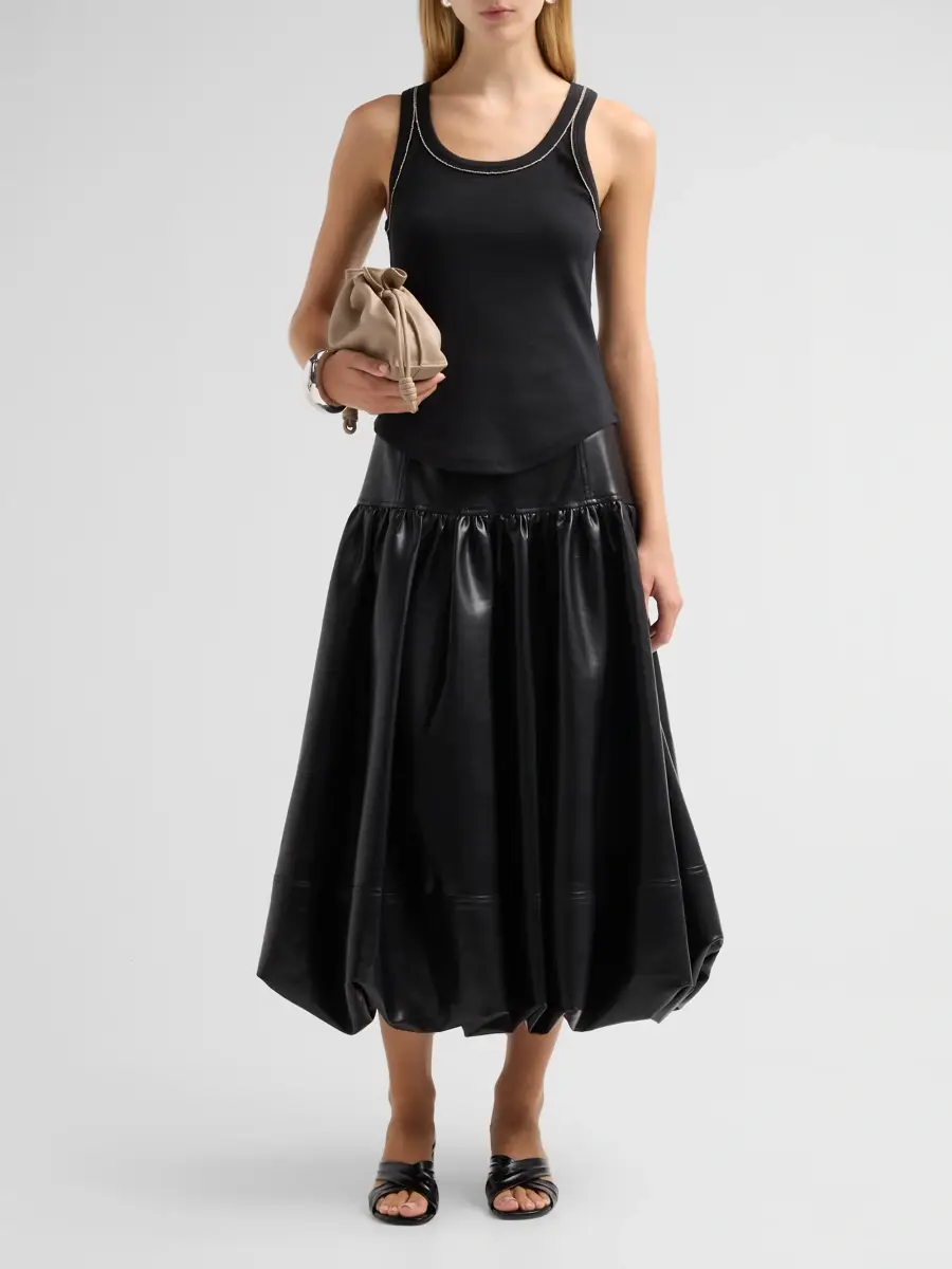 Cinq à Sept Women's Eleanor Vegan Leather Midi Skirt | Thumbnail 2 Cinq à Sept Women's Eleanor Vegan Leather Midi Skirt | Thumbnail 2