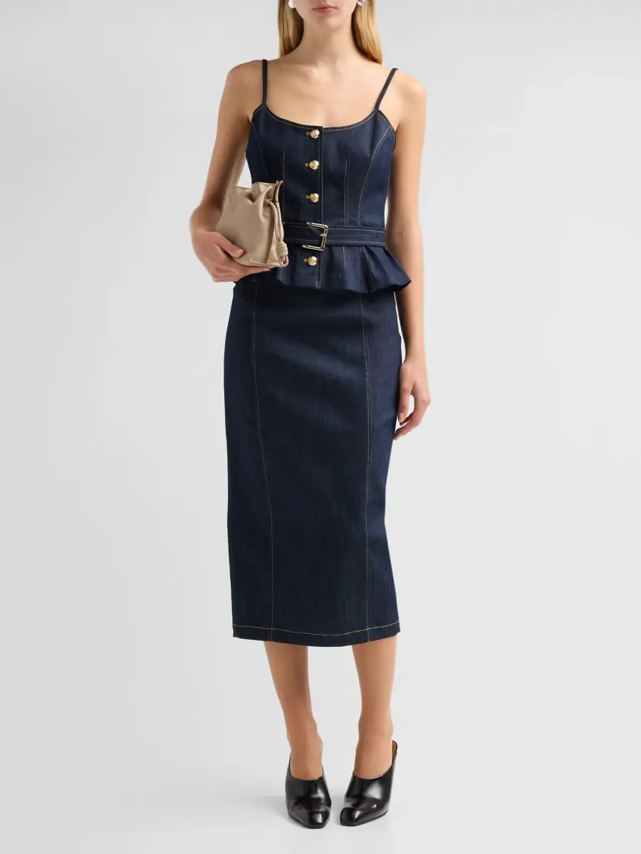 Cinq à Sept Women's Cecilia Peplum-Waist Denim Midi Dress | Thumbnail 2 Cinq à Sept Women's Cecilia Peplum-Waist Denim Midi Dress | Thumbnail 2