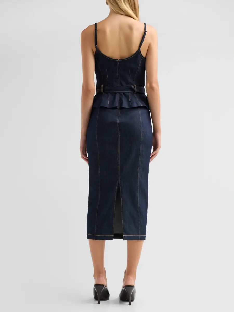 Cinq à Sept Women's Cecilia Peplum-Waist Denim Midi Dress | Thumbnail 3 Cinq à Sept Women's Cecilia Peplum-Waist Denim Midi Dress | Thumbnail 3