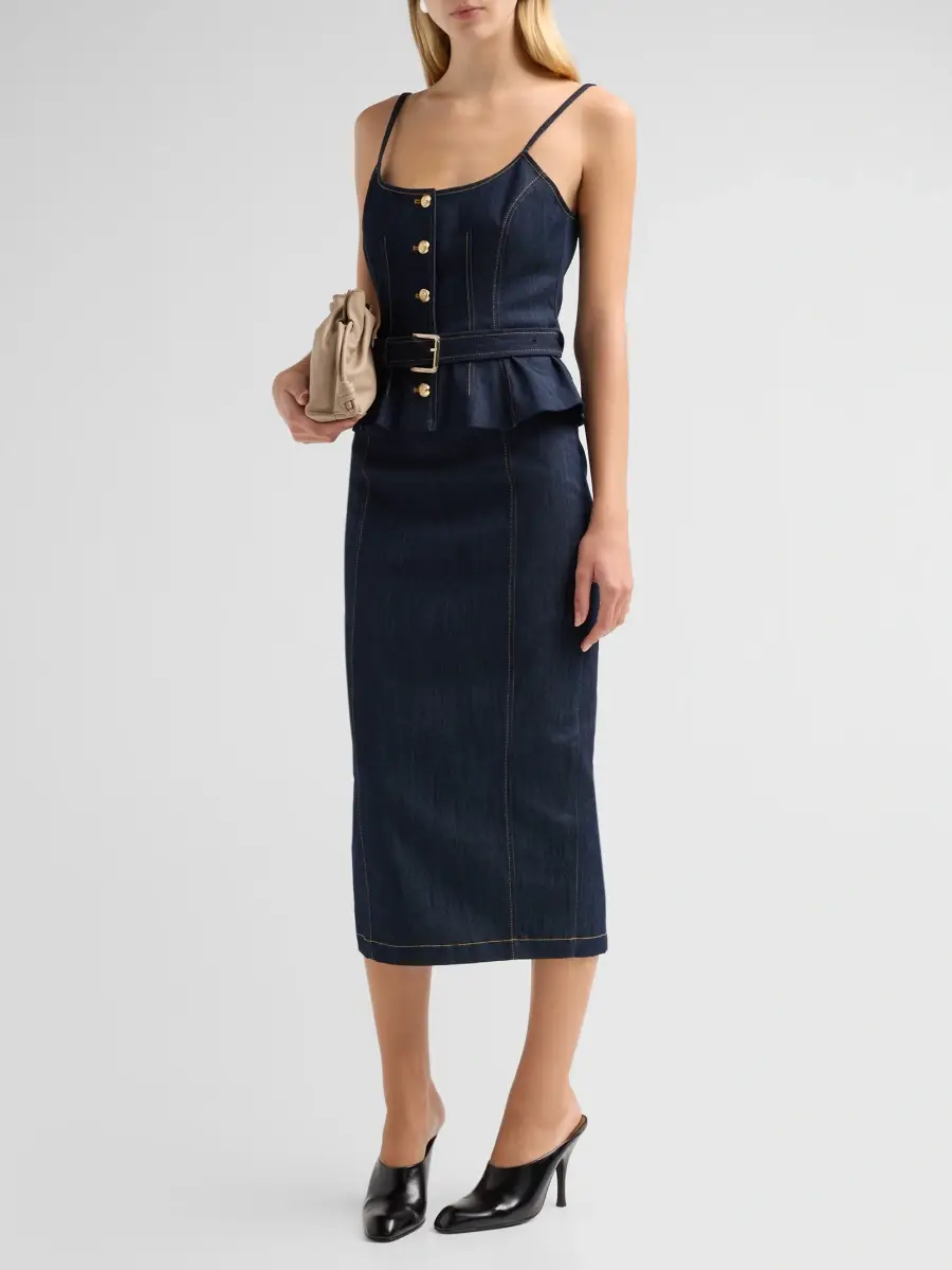Cinq à Sept Women's Cecilia Peplum-Waist Denim Midi Dress | Thumbnail 4 Cinq à Sept Women's Cecilia Peplum-Waist Denim Midi Dress | Thumbnail 4