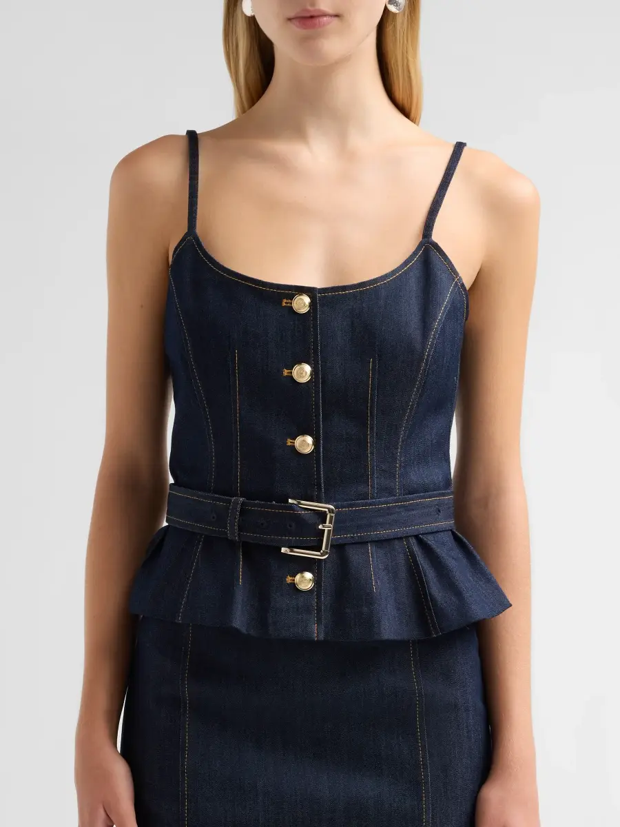 Cinq à Sept Women's Cecilia Peplum-Waist Denim Midi Dress | Thumbnail 5 Cinq à Sept Women's Cecilia Peplum-Waist Denim Midi Dress | Thumbnail 5