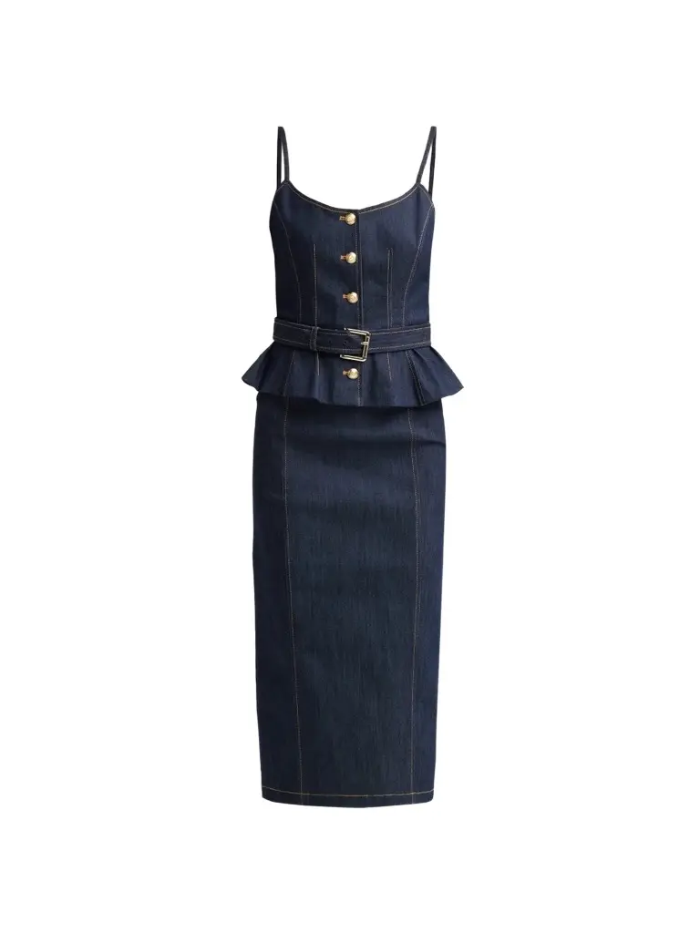 Women's Cecilia Peplum-Waist Denim Midi Dress Women's Cecilia Peplum-Waist Denim Midi Dress