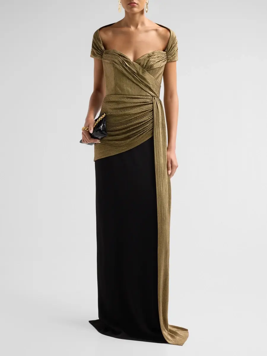 BADGLEY MISCHKA Women's Lamé Draped Off-Shoulder Gown | Thumbnail 2 BADGLEY MISCHKA Women's Lamé Draped Off-Shoulder Gown | Thumbnail 2