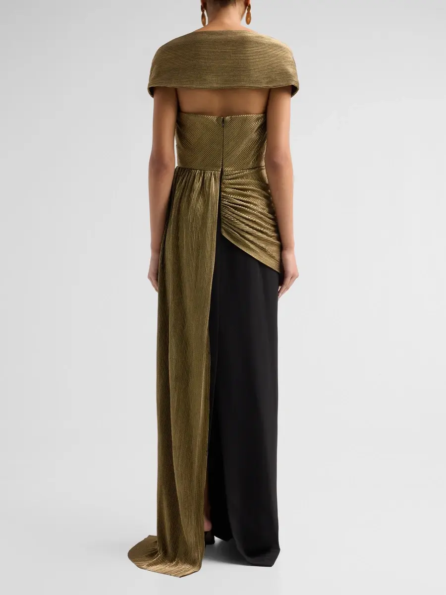 BADGLEY MISCHKA Women's Lamé Draped Off-Shoulder Gown | Thumbnail 3 BADGLEY MISCHKA Women's Lamé Draped Off-Shoulder Gown | Thumbnail 3