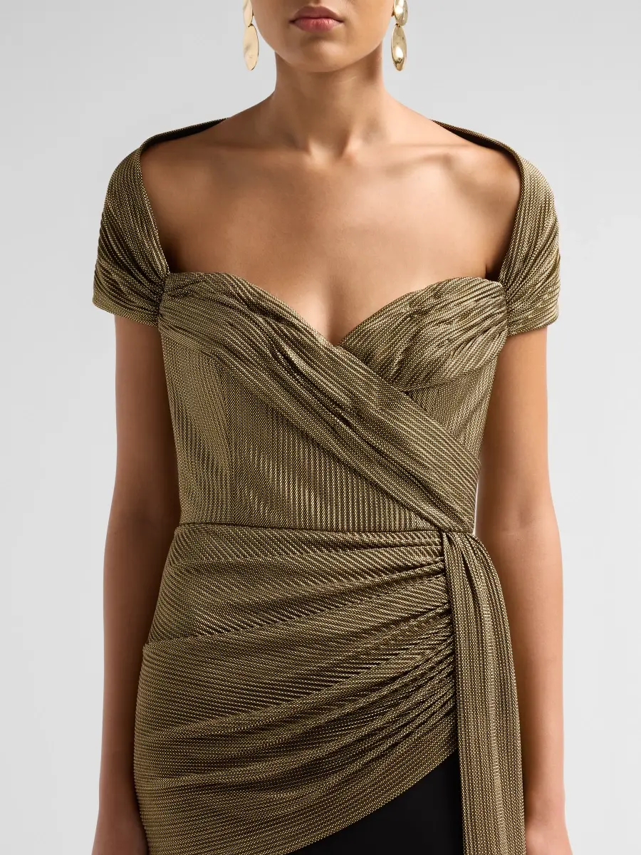 BADGLEY MISCHKA Women's Lamé Draped Off-Shoulder Gown | Thumbnail 5 BADGLEY MISCHKA Women's Lamé Draped Off-Shoulder Gown | Thumbnail 5