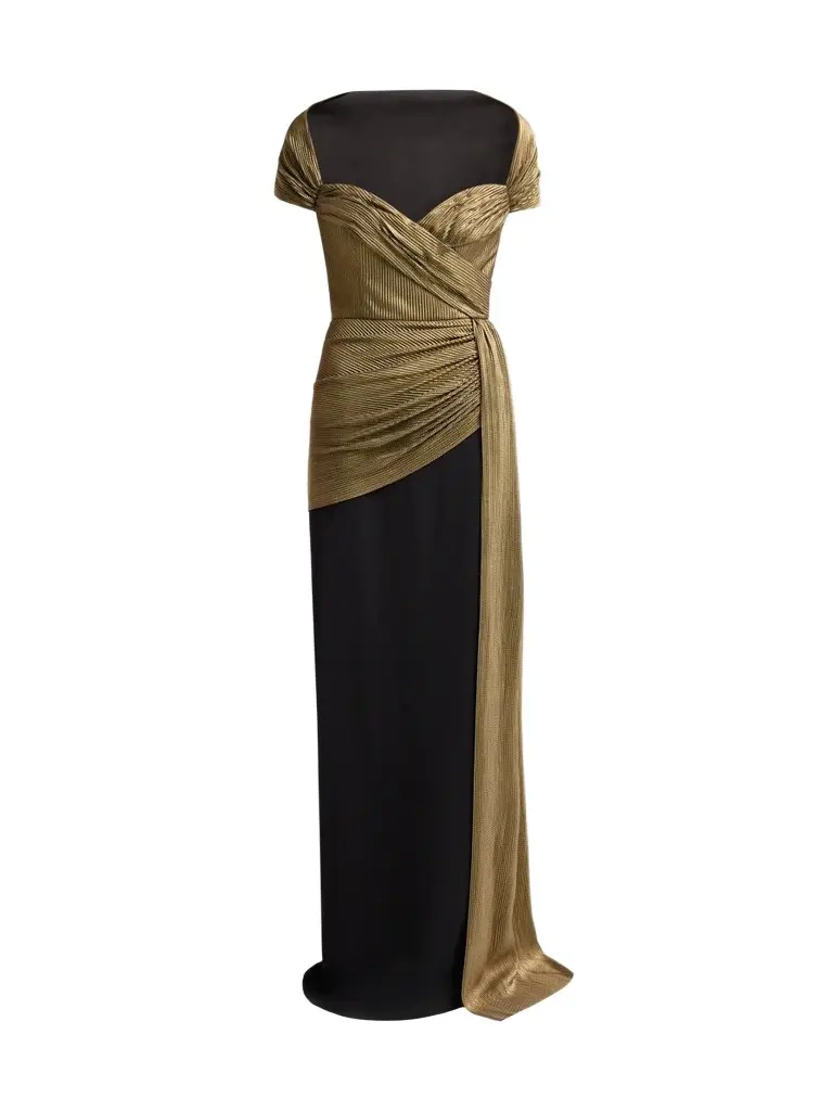 Women's Lamé Draped Off-Shoulder Gown Women's Lamé Draped Off-Shoulder Gown