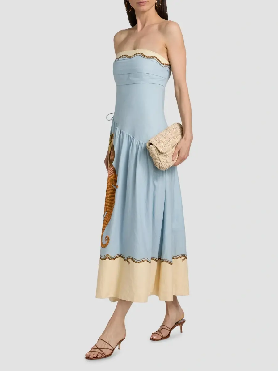 Farm Rio Women's Rio Souvenir Shell-Print Linen-Blend Midi Dress | Thumbnail 4 Farm Rio Women's Rio Souvenir Shell-Print Linen-Blend Midi Dress | Thumbnail 4