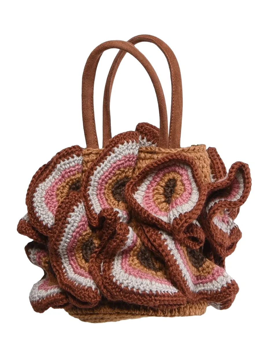 Women's Floral-Crochet Wool Top Handle Bag Women's Floral-Crochet Wool Top Handle Bag