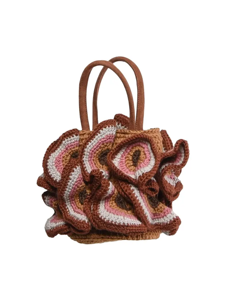 Farm Rio Women's Floral-Crochet Wool Top Handle Bag