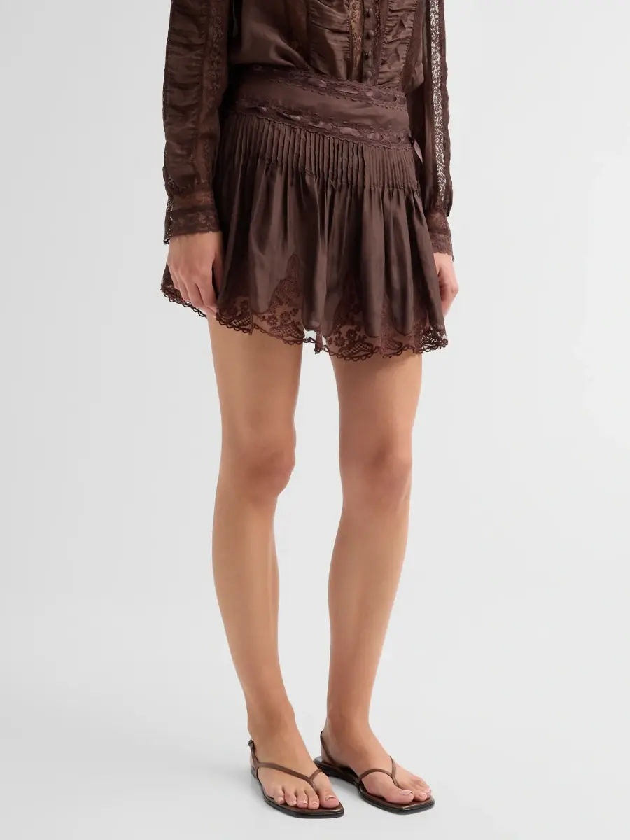 LoveShackFancy Women's Marais Lace-Trim Silk Mini Skirt | Thumbnail 4 LoveShackFancy Women's Marais Lace-Trim Silk Mini Skirt | Thumbnail 4