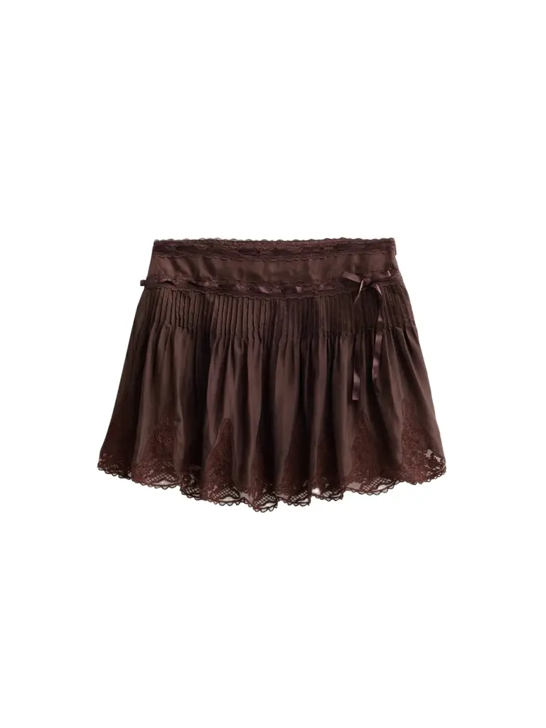 LoveShackFancy Women's Marais Lace-Trim Silk Mini Skirt