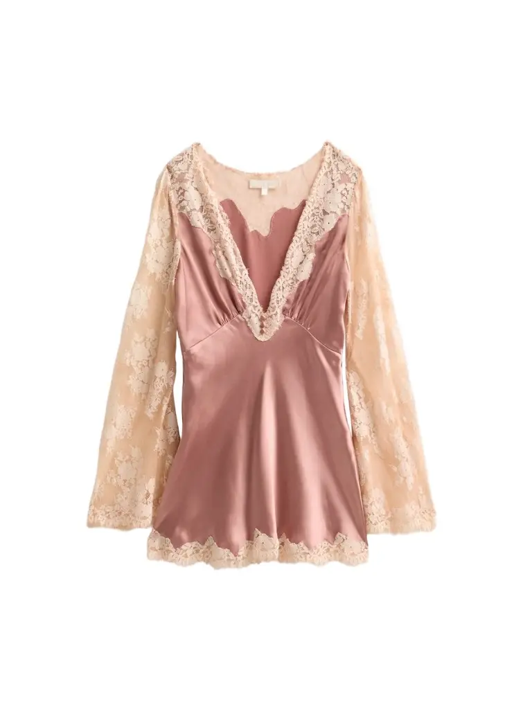 LoveShackFancy Women's Dawselle Lace-Trim Satin Mini Dress
