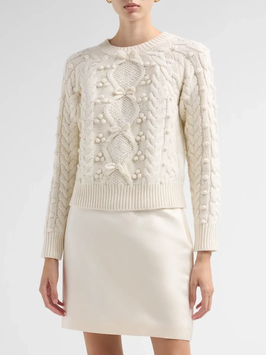 LoveShackFancy Women's Mavelle Bow-Embellished Wool-Blend Sweater | Thumbnail 4 LoveShackFancy Women's Mavelle Bow-Embellished Wool-Blend Sweater | Thumbnail 4