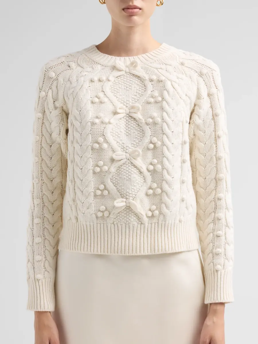 LoveShackFancy Women's Mavelle Bow-Embellished Wool-Blend Sweater | Thumbnail 5 LoveShackFancy Women's Mavelle Bow-Embellished Wool-Blend Sweater | Thumbnail 5
