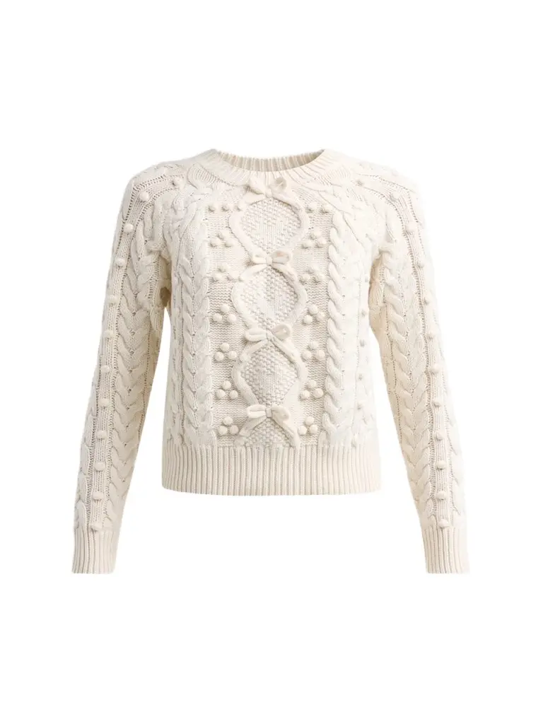 LoveShackFancy Women's Mavelle Bow-Embellished Wool-Blend Sweater