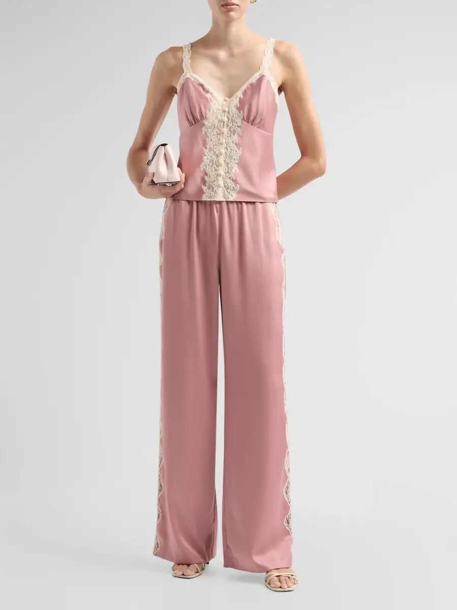 LoveShackFancy Women's Eleska Crepe Lace-Trim Wide-Leg Pants | Thumbnail 2 LoveShackFancy Women's Eleska Crepe Lace-Trim Wide-Leg Pants | Thumbnail 2