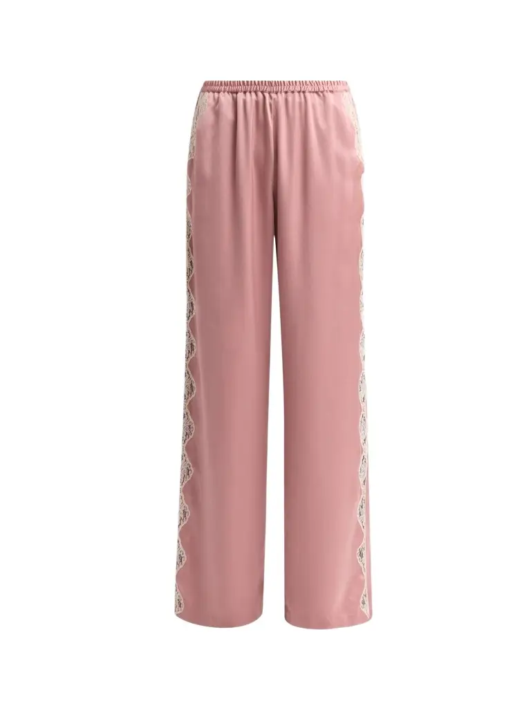 LoveShackFancy Women's Eleska Crepe Lace-Trim Wide-Leg Pants