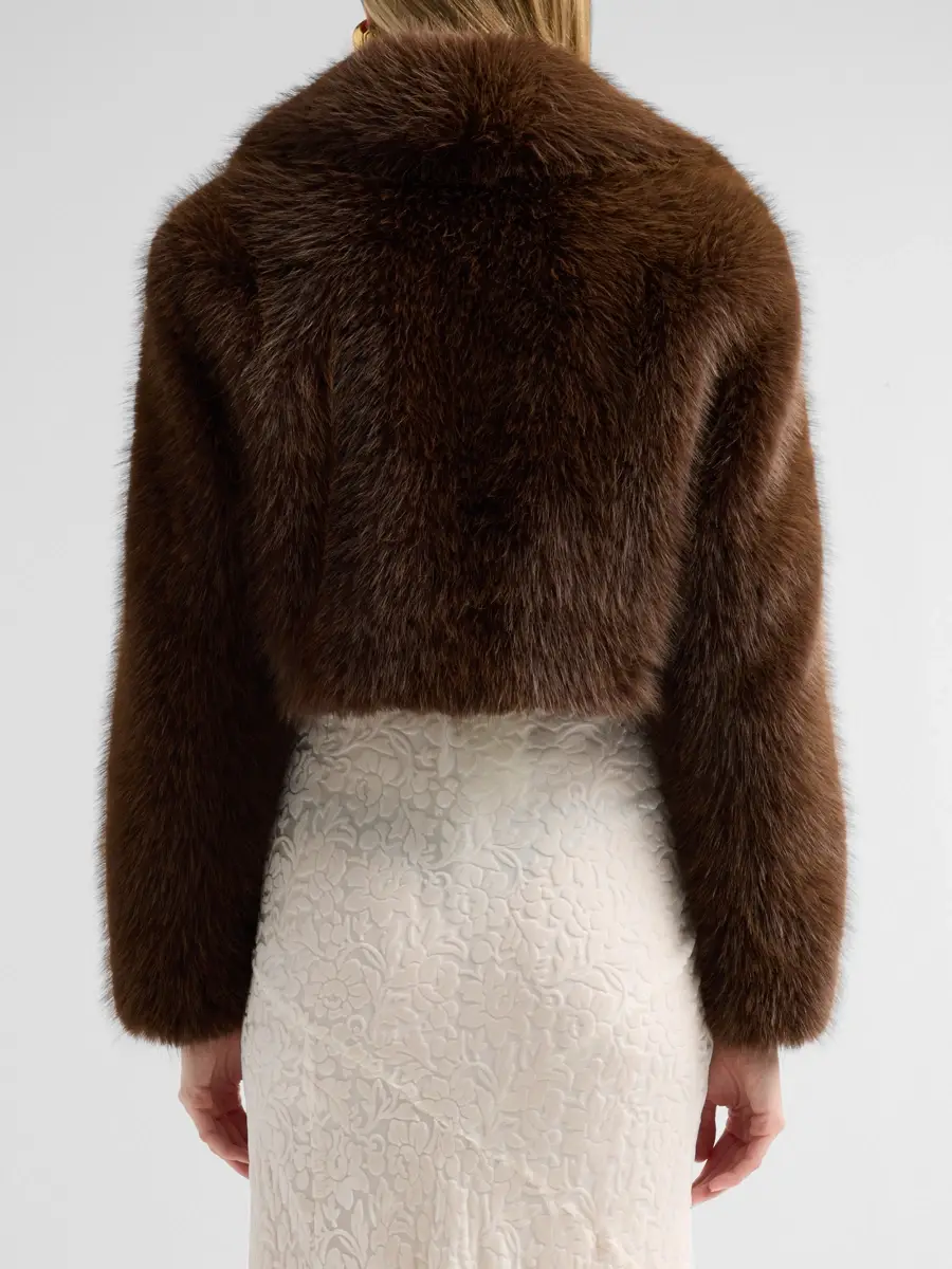 LoveShackFancy Women's Stroma Faux Fur Crop Jacket | Thumbnail 3 LoveShackFancy Women's Stroma Faux Fur Crop Jacket | Thumbnail 3