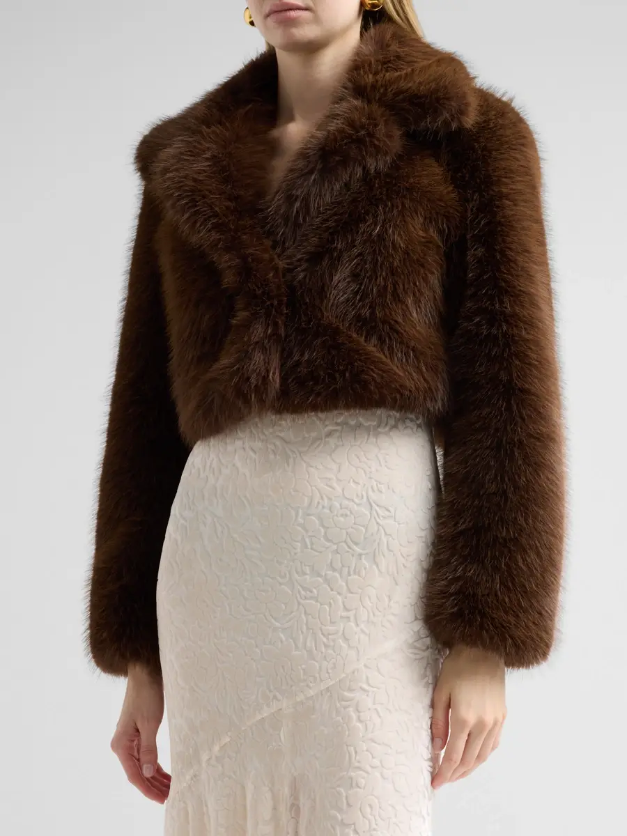 LoveShackFancy Women's Stroma Faux Fur Crop Jacket | Thumbnail 4 LoveShackFancy Women's Stroma Faux Fur Crop Jacket | Thumbnail 4